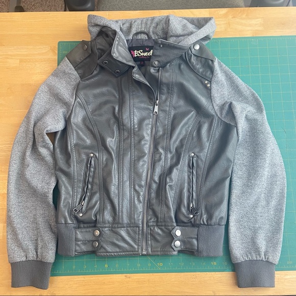 BSweet Faux Leather Grey Bomber Jacket Size XL - Picture 5 of 7